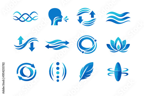 Inhale motion simple flow respiratory element arrows generation icon wellness marker image
