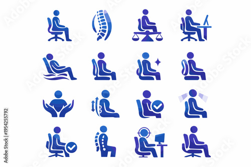 Work aligned body icons comfort ergonomic symbol functional sitting seating posture icon