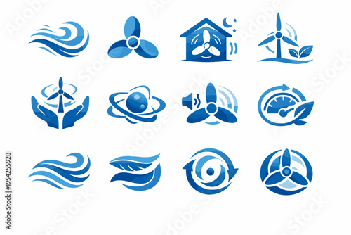 Motion vector icon energy mechanics symbol airflow generation turbine image curve simple