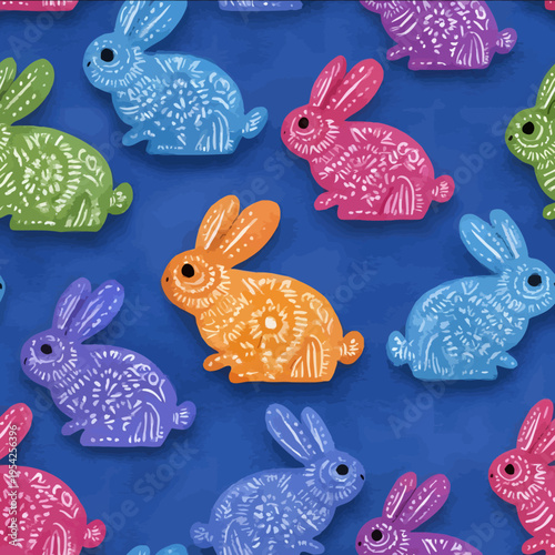 isolated clipart image of watercolor rabbit Hot Pink Rosa Mexicano Bright Turquoise and Royal Blue Electric Orange and Sunny Yellow Grass Green De