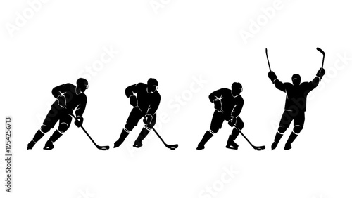 progression of ice hockey player skating and celebrating goal vector illustration and isolated background