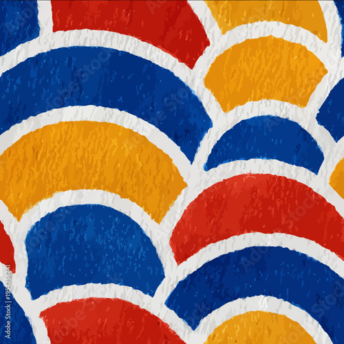 isolated clipart image of watercolor geometric ogee stripes sunrays red blue yellow handpainted repetitive pattern linocut vector icon monochrome simple lo