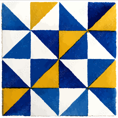 isolated clipart image of watercolor hand painted blue white yellow geometric symmetrical quadrant lemon minimalist tile vector icon monochrome s