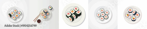 Vector Illustration of Delicious Japanese Sushi on a Plate