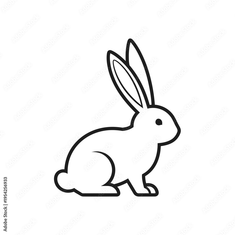 Obraz premium Simple black and white outline of a sitting rabbit with upright ears.