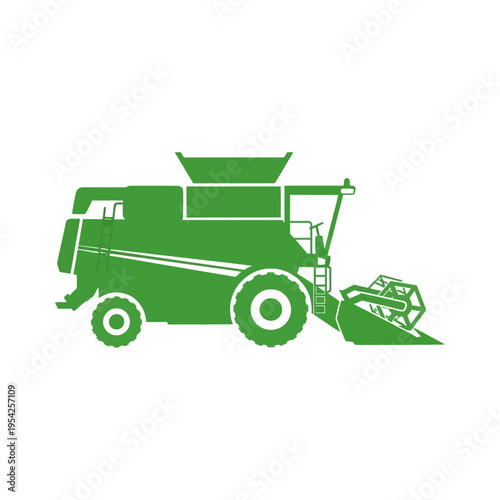 Green silhouette of a combine harvester used in agriculture.