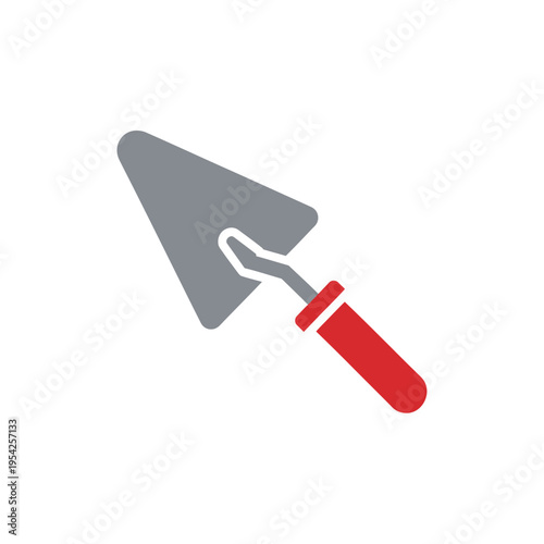 Illustration of a trowel with a red handle and gray blade.