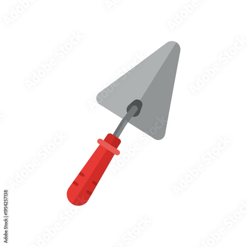 Illustration of a trowel with a red handle and gray blade.