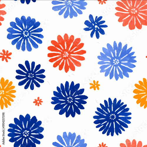 isolated clipart image of watercolor geometric plaid stripes sunrays spirals flowers red blue yellow handpainted repetitive pattern linocut vecto