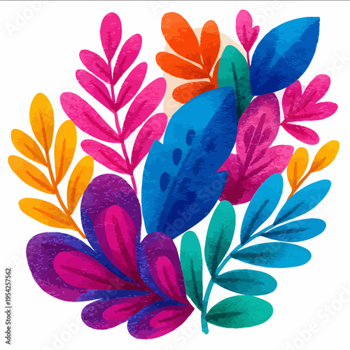 isolated clipart image of watercolor cartoon Hot Pink Rosa Mexicano Bright Turquoise and Royal Blue Electric Orange and Sunny Yellow Grass Green Deep Purple