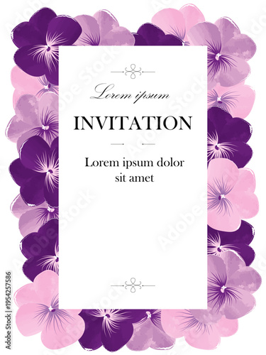 Postcard Wedding violet pansy invitation card. 