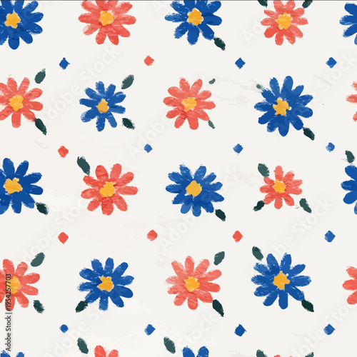 isolated clipart image of watercolor geometric plaid stripes flowers red blue yellow handpainted repetitive pattern linocut vector icon monochrom