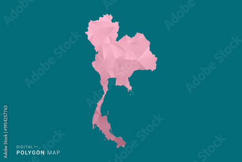 Thailand polygon map vector illustration in low poly geometric style, soft pastel colors with pink and teal green tones, clean silhouette on solid background, ideal for infographic.
