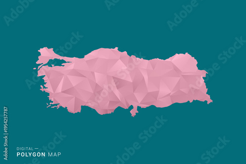 Turkey polygon map vector illustration in low poly geometric style, soft pastel colors with pink and teal green tones, clean silhouette on solid background, ideal for infographic.