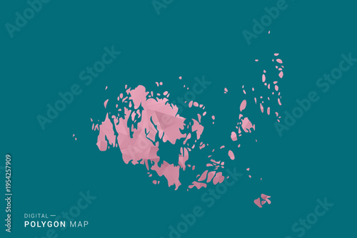 Aland Islands polygon map vector illustration in low poly geometric style, soft pastel colors with pink and teal green tones, clean silhouette on solid background, ideal for infographic.