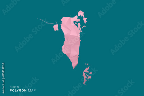 Bahrain polygon map vector illustration in low poly geometric style, soft pastel colors with pink and teal green tones, clean silhouette on solid background, ideal for infographic.