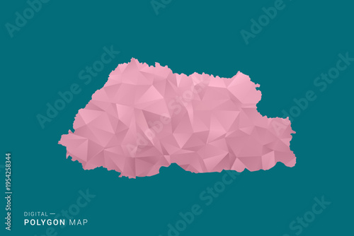 Bhutan polygon map vector illustration in low poly geometric style, soft pastel colors with pink and teal green tones, clean silhouette on solid background, ideal for infographic.