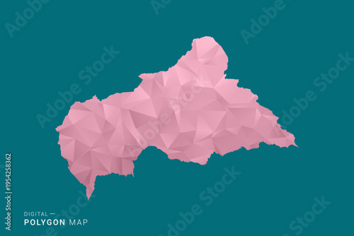 Central African Republic polygon map vector illustration in low poly geometric style, soft pastel colors with pink and teal green tones, clean silhouette on solid background, ideal for infographic.