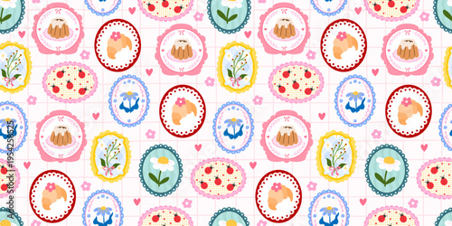 Patchwork floral kawaii for frame pattern cute and flower seamless quilt. Spring loop cottagecore for checkerboard color notebook and vector wallpaper background. Patchwork gingham heart.
