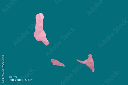 Comoros polygon map vector illustration in low poly geometric style, soft pastel colors with pink and teal green tones, clean silhouette on solid background, ideal for infographic.