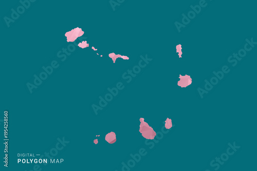 Cabo Verde polygon map vector illustration in low poly geometric style, soft pastel colors with pink and teal green tones, clean silhouette on solid background, ideal for infographic.