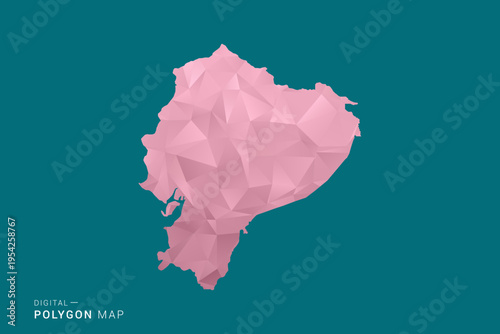 Ecuador polygon map vector illustration in low poly geometric style, soft pastel colors with pink and teal green tones, clean silhouette on solid background, ideal for infographic.