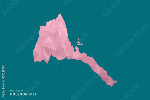 Eritrea polygon map vector illustration in low poly geometric style, soft pastel colors with pink and teal green tones, clean silhouette on solid background, ideal for infographic.