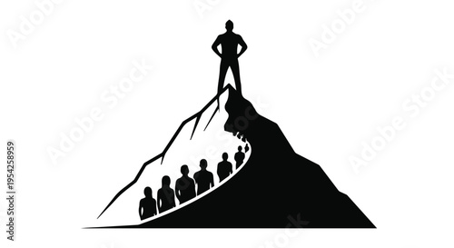 leader standing on mountain peak with followers