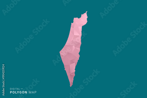 Palestine polygon map vector illustration in low poly geometric style, soft pastel colors with pink and teal green tones, clean silhouette on solid background, ideal for infographic.