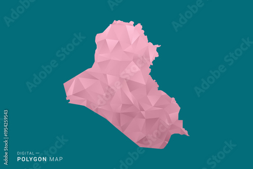 Iraq polygon map vector illustration in low poly geometric style, soft pastel colors with pink and teal green tones, clean silhouette on solid background, ideal for infographic.