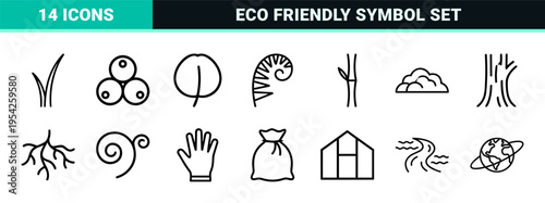 Botanical Leaf Line Art Symbols and Organic Nature Icons in Ultra Minimalist Monoline Geometric Aesthetic for Sustainable Brand Identity