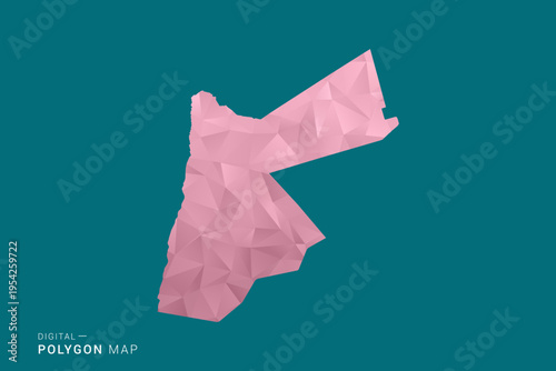 Jordan polygon map vector illustration in low poly geometric style, soft pastel colors with pink and teal green tones, clean silhouette on solid background, ideal for infographic.