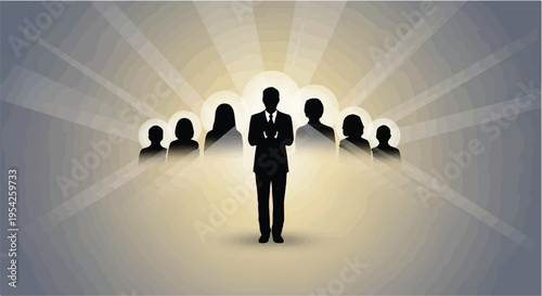 Businessman standing out from crowd silhouette
