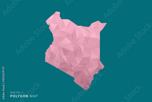 Kenya polygon map vector illustration in low poly geometric style, soft pastel colors with pink and teal green tones, clean silhouette on solid background, ideal for infographic.