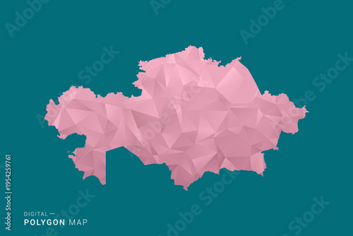 Kazakhstan polygon map vector illustration in low poly geometric style, soft pastel colors with pink and teal green tones, clean silhouette on solid background, ideal for infographic.