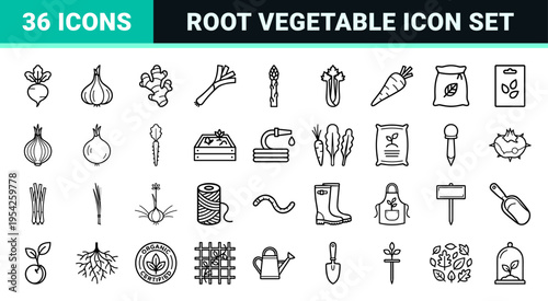 Ultra-Minimalist Monoline Root Vegetable Icons for Organic Agriculture and Gardening Apps featuring Bold Geometric Outline Symbolism
