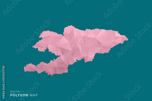 Kyrgyzstan polygon map vector illustration in low poly geometric style, soft pastel colors with pink and teal green tones, clean silhouette on solid background, ideal for infographic.