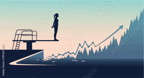 Business growth and success concept with person on diving board