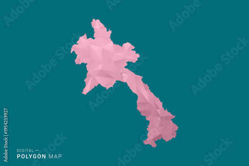 Laos polygon map vector illustration in low poly geometric style, soft pastel colors with pink and teal green tones, clean silhouette on solid background, ideal for infographic.
