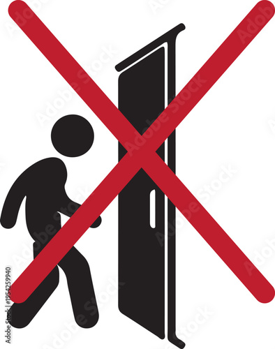 No Entry Sign With Person Approaching Doorway
