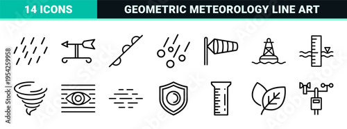 Meteorological Forecasting Geometric Line Art Symbols for Weather Apps and Climate Data Visualization Ultra Minimalist Monoline Vector Set