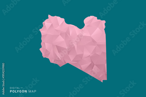 Libya polygon map vector illustration in low poly geometric style, soft pastel colors with pink and teal green tones, clean silhouette on solid background, ideal for infographic.