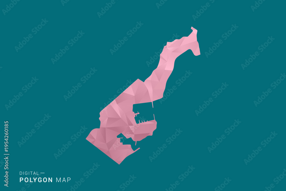 Fototapeta premium Monaco polygon map vector illustration in low poly geometric style, soft pastel colors with pink and teal green tones, clean silhouette on solid background, ideal for infographic.