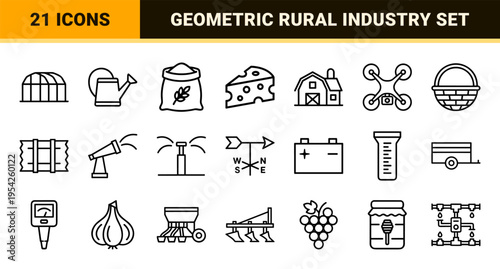 Agriculture and Smart Farming Ultra-Minimalist Geometric Line Art Symbols for Sustainable Agribusiness and Modern Rural Industry Interface Design