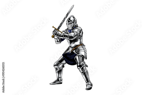 Knight in Full Plate Armor with Sword Illustration