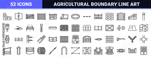 Livestock Enclosure and Agricultural Fencing Outline Symbols. Ultra-Minimalist Monoline Geometric Line Art for Ranch and Farm Infrastructure.
