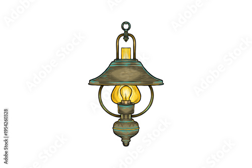Vintage Hanging Lantern with Glowing Bulb Illustration