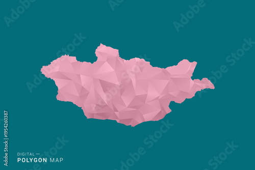 Mongolia polygon map vector illustration in low poly geometric style, soft pastel colors with pink and teal green tones, clean silhouette on solid background, ideal for infographic.