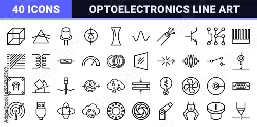 Industrial Optoelectronics and Sensor Technology Line Icons for Engineering UI and Automation Dashboards