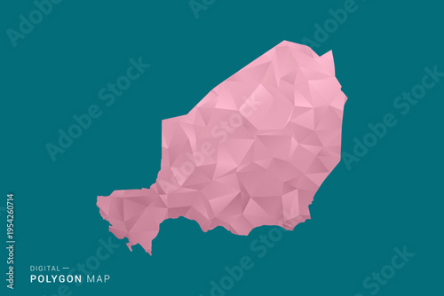 Niger polygon map vector illustration in low poly geometric style, soft pastel colors with pink and teal green tones, clean silhouette on solid background, ideal for infographic.